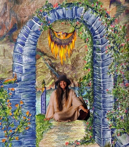 Dr. debi Story Maddox with Balance, a character from Wordivore World, Her Poetic, Allegorical Book