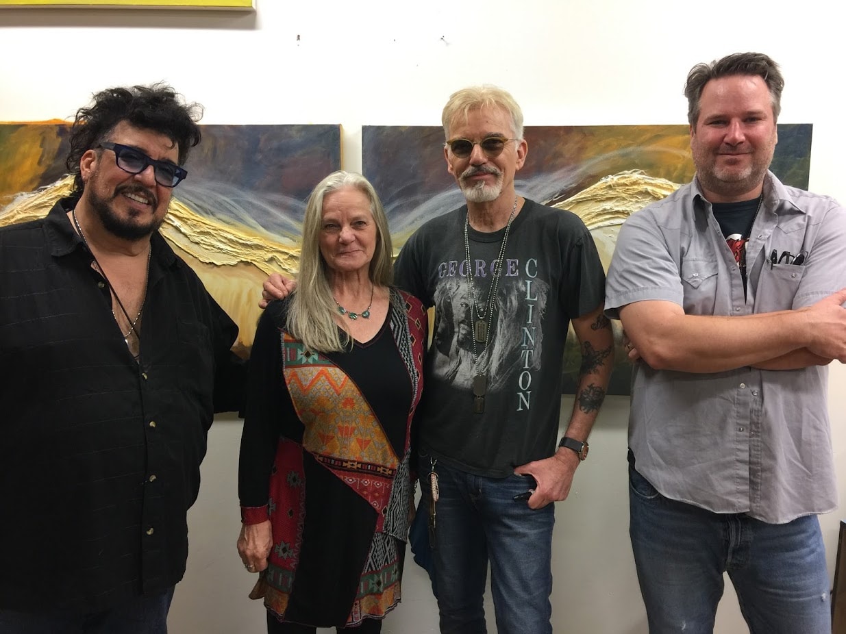 Dr. debi Story Maddox with Billy Bob Thornton and the Boxmasters in her Colorado art studio