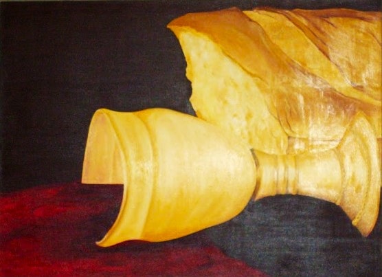 Prophetic Series, Broken Bread & Poured Out Wine — oil painting by Dr. debi Story Maddox, 48 x 66 inches