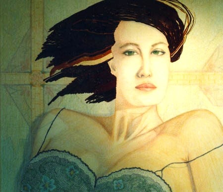 In Your Dreams — Prismacolor Pencil on Untreated Canvas with Seed Beads, 48 x 48 inches, Private Collection