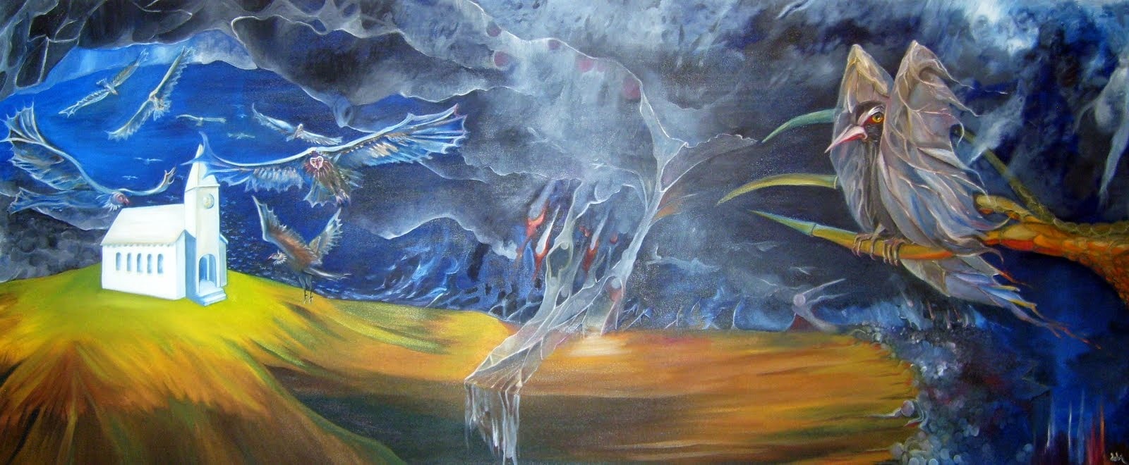 Vision of the Lukewarmers — Prophetic Series, oil painting by Dr. debi Story Maddox, 40 x 96 inches