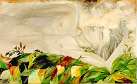 Only the Breath is Lacking (Adam) — Spiritual Series, oil painting by Dr. debi Story Maddox, 36 x 72 inches, Private Collection