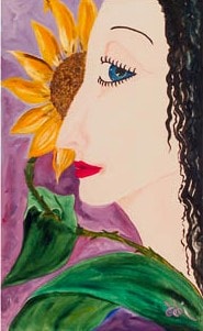 Sunflower Lady — oil painting by Dr. debi Story Maddox, 28 x 46 inches